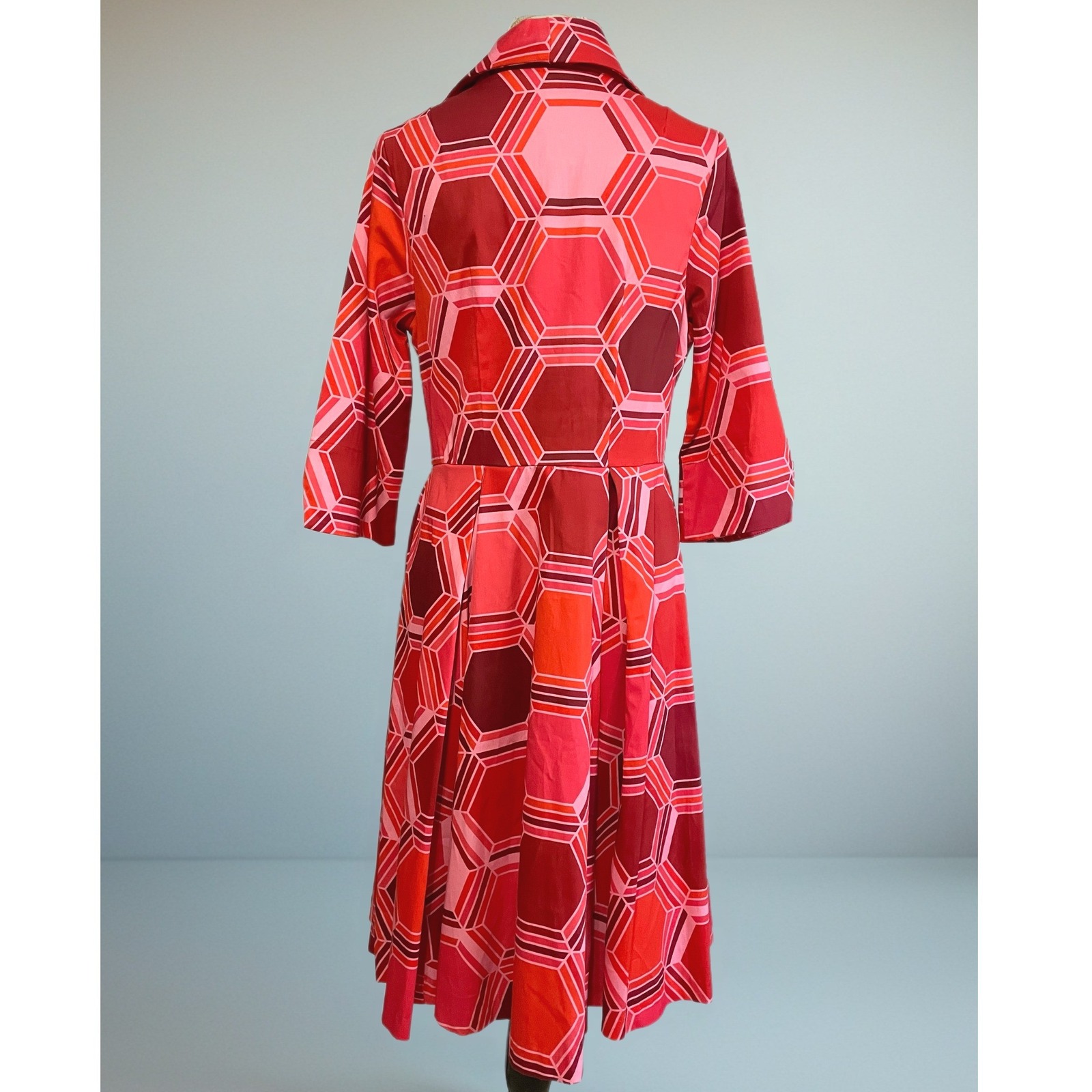 Nwt Lesley Evers Grace 50s Style Fit Flare Handmade Dress Honeycomb Red — image 2 of 8